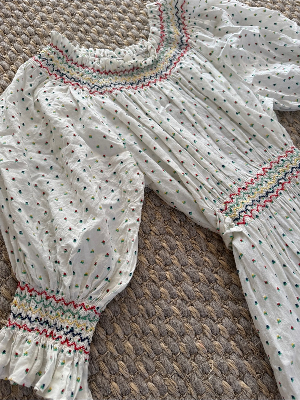 Doen White Eyelet Maxi Dress with Colorful Smocking - Picture 2 of 4